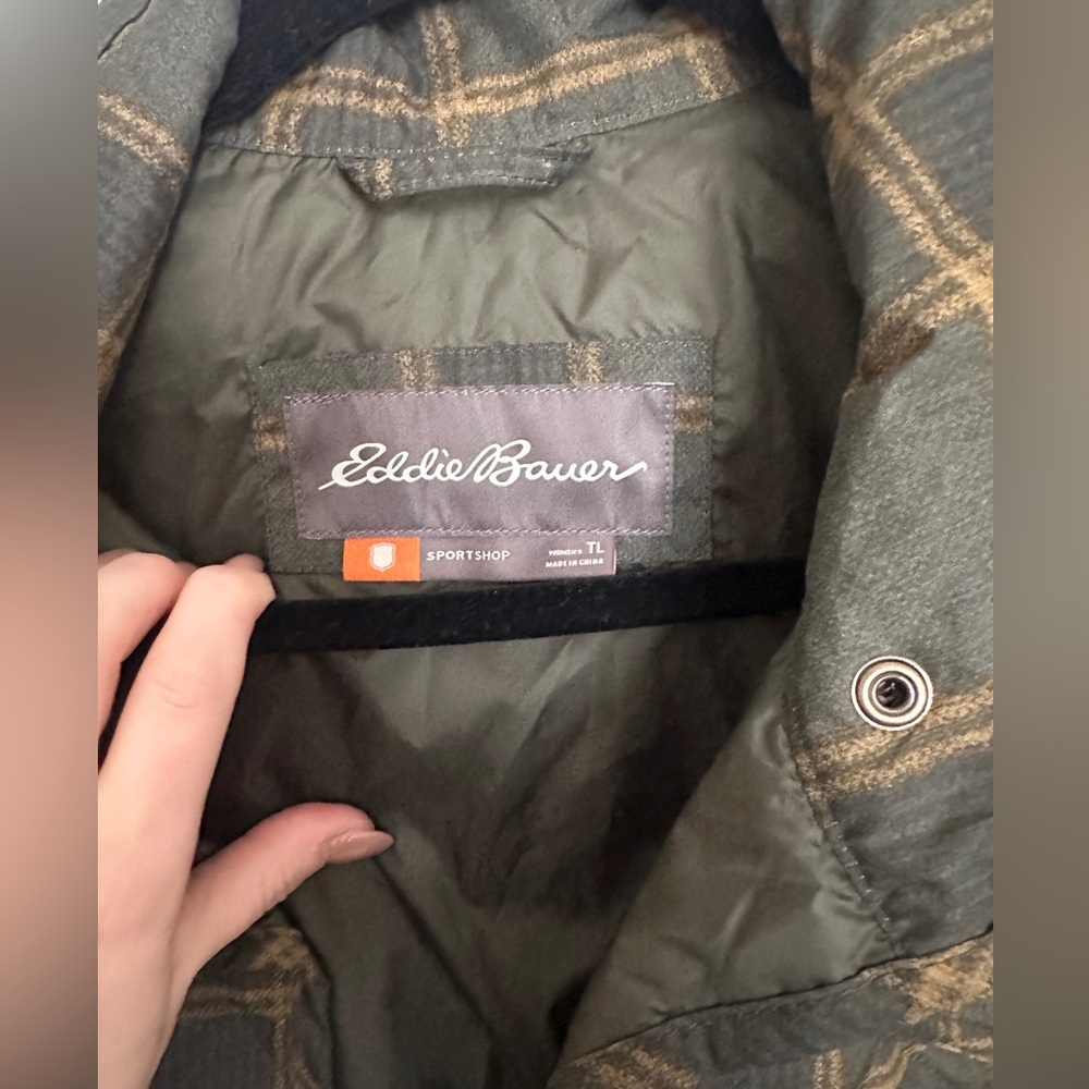 🟩 Eddie Bauer Sportshop Quilted Jacket – Olive Plaid (Women’s Tall L) - Picture 2 of 7